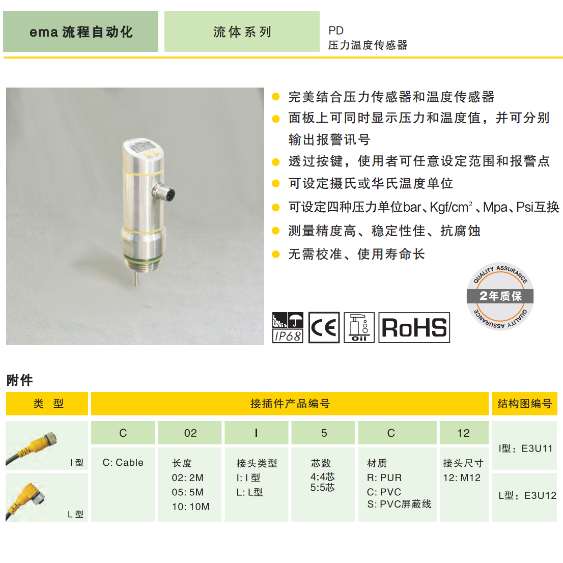 伊玛EMA压力温度一体化传感器PD系列